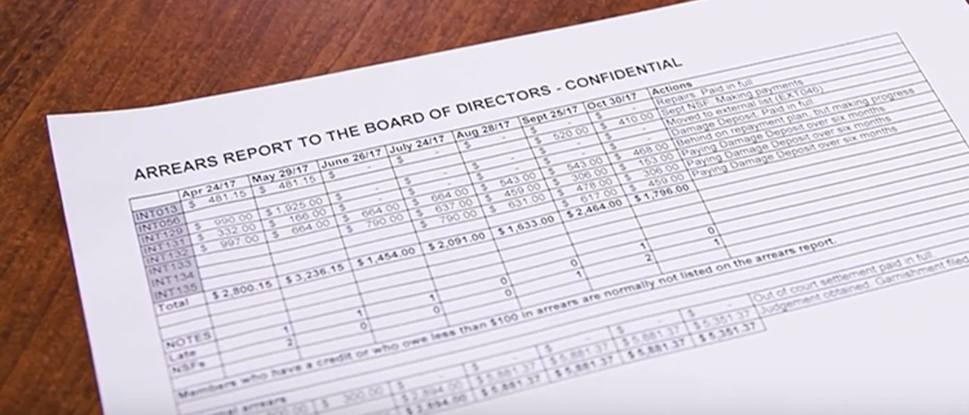 photo of arrears spreadsheet