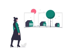 illustration of woman looking at 3 houses
