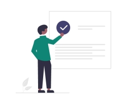 Illustration of person looking at document with large check mark on it